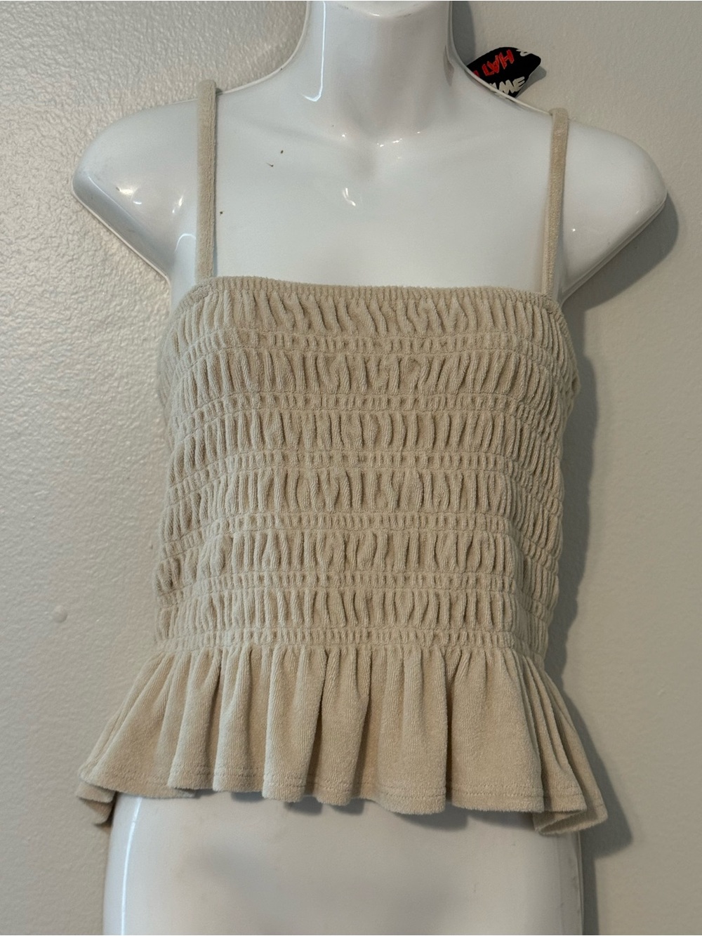 H&M Beige Smocked Peplum Cami Top